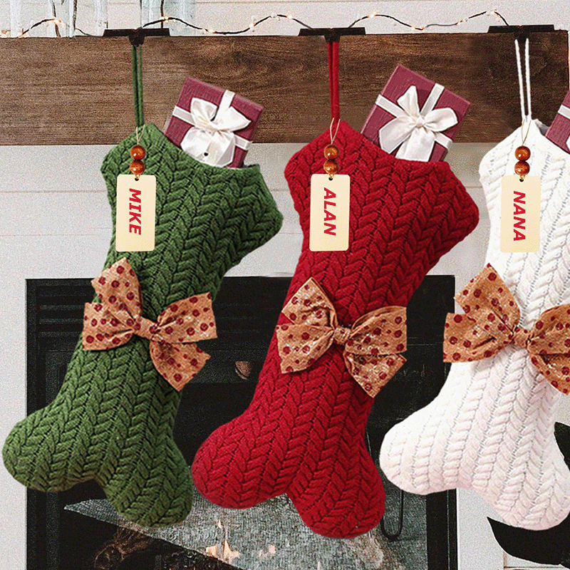 Bone Shaped Knit Dog Christmas Stocking