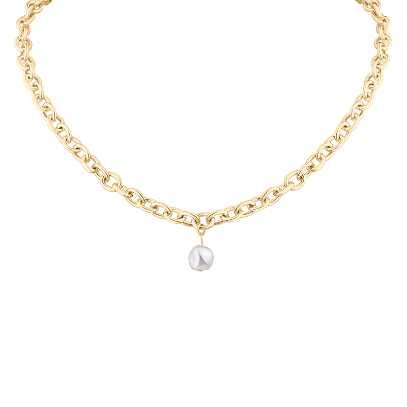 Chunky Links W/Pearl Drop Necklace