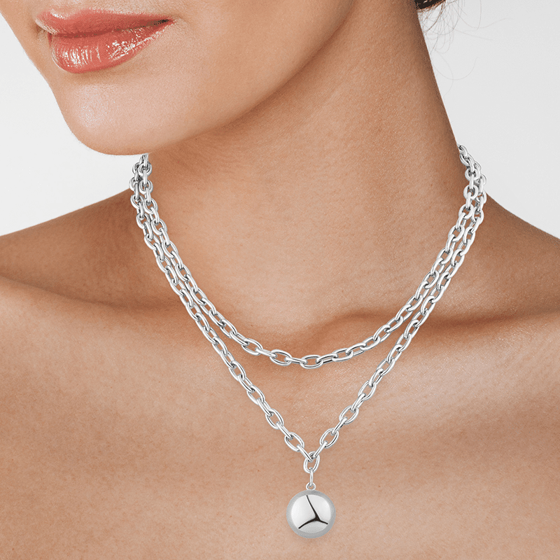 Double Link Chain W/Ball Drop Necklace