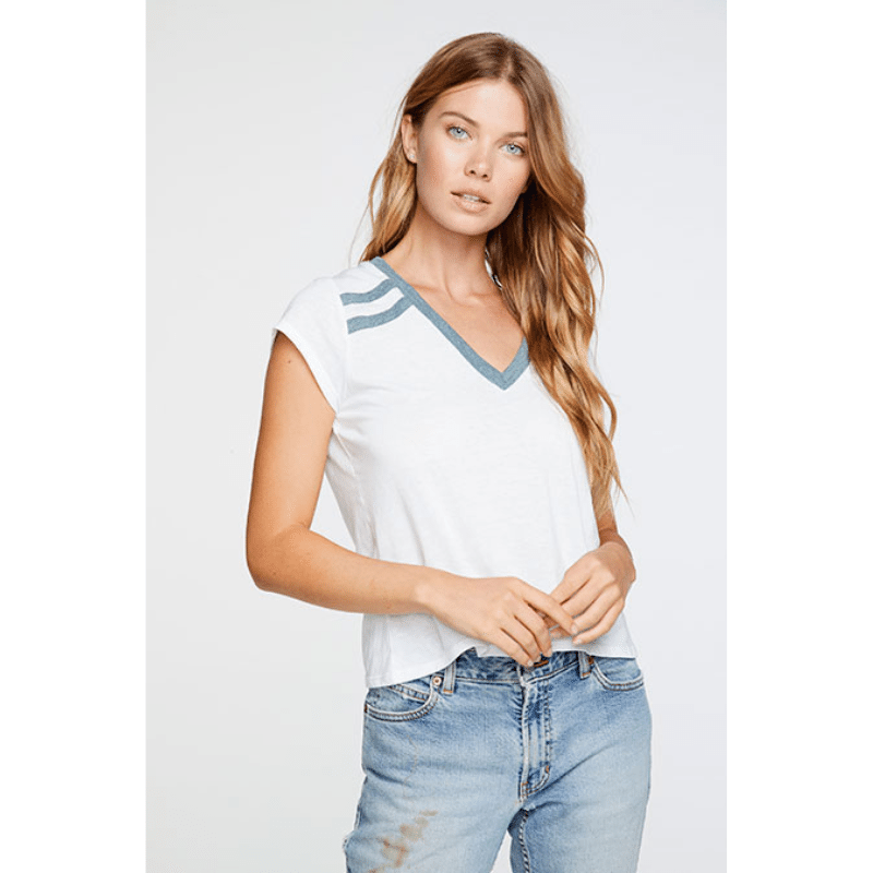 Blocked Jersey V Neck Tee
