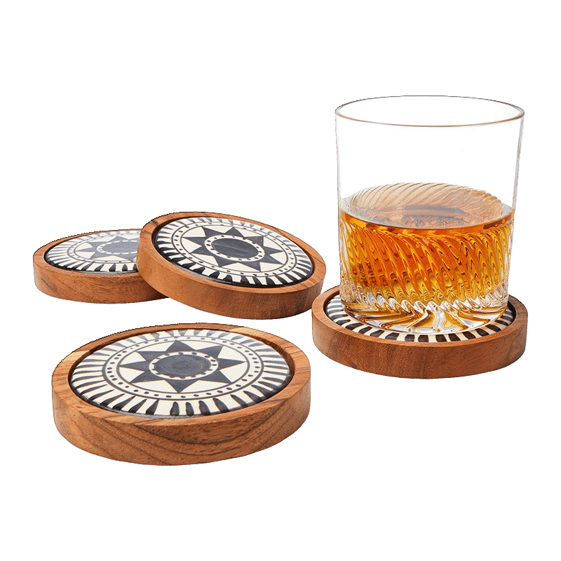Ceramic & Wood Coasters (4 Pack)