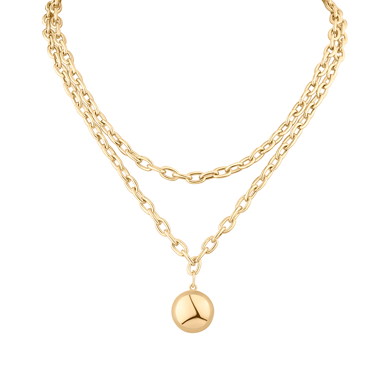 Double Link Chain With Ball Drop Necklace