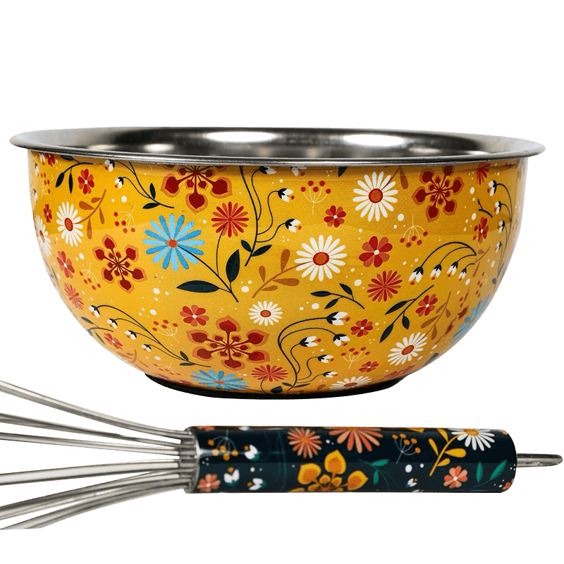 Yellow Paisley Bowl with whisk