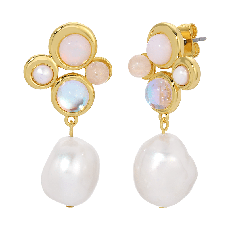 Marseille Pearl Drop Earrings (Opal/Moonstone /Pearl/Gold)