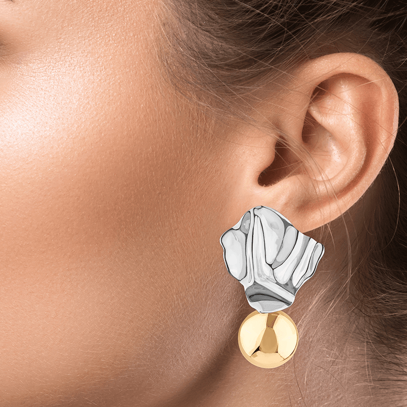 Fluid 2 Tone Metal Statement Earring