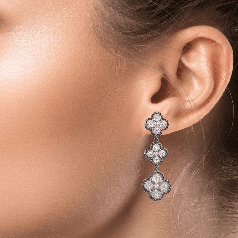 Triple Cz Trefoil Drop Earrings