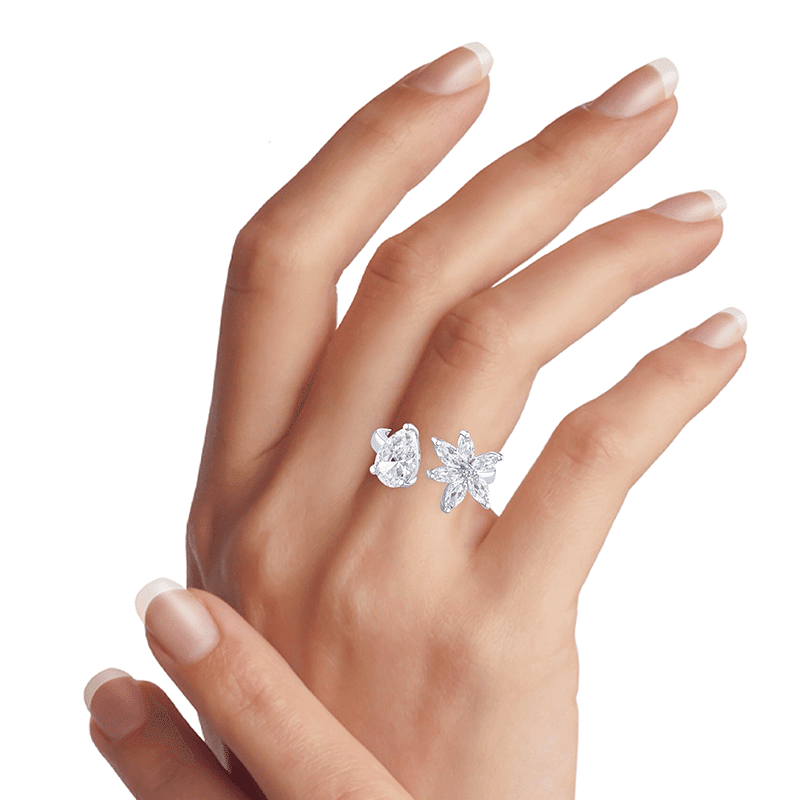 Marquis Floral Open Pear Cz Ring