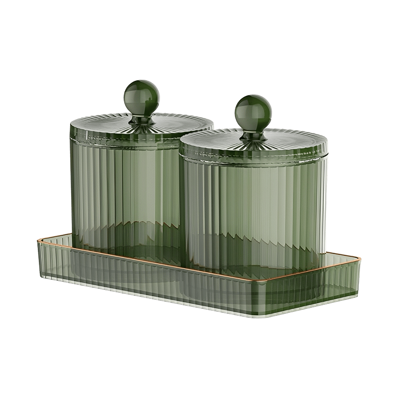 Dual Cotton Jar with Tray - Green
