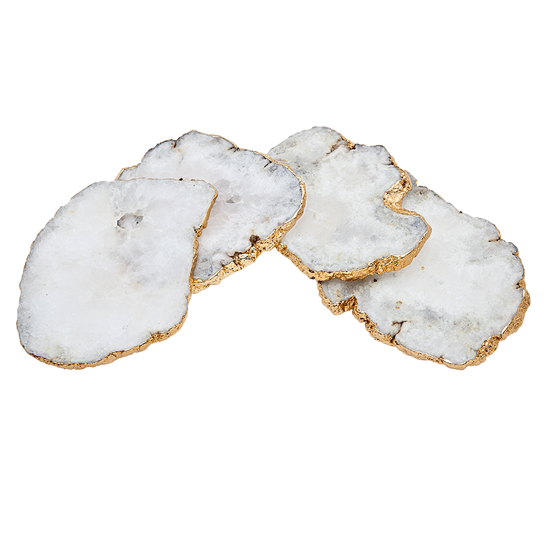 White Quartz Coasters with Brass Edge (Set of 4)