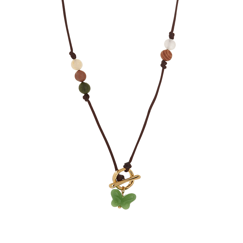 Carved Butterfly Healing Stone Toggle Necklace