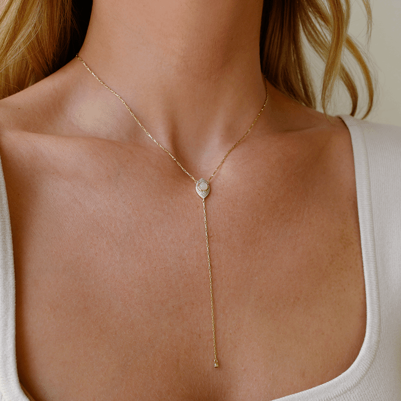 Hazel Lariat Necklace (Gold Labradorite/Gold)