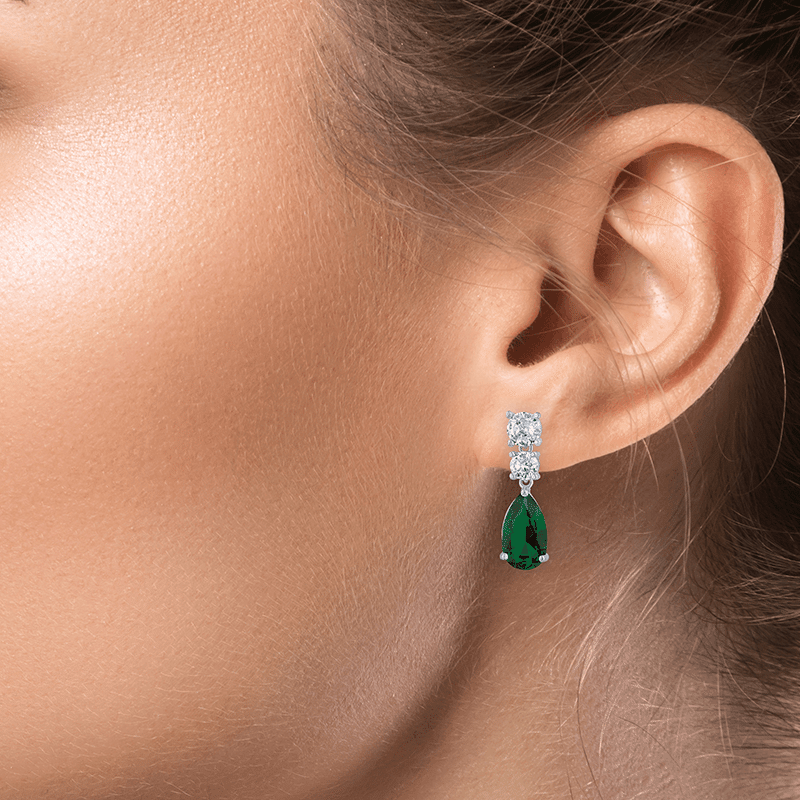 8Cttw Double Round Pear Cz Drop Earrings