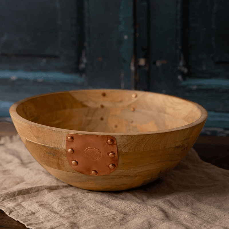 Vintage Inspired Wood & Copper Serving Bowl