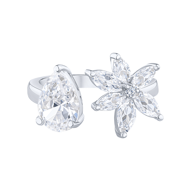 Marquis Floral Open Pear Cz Ring