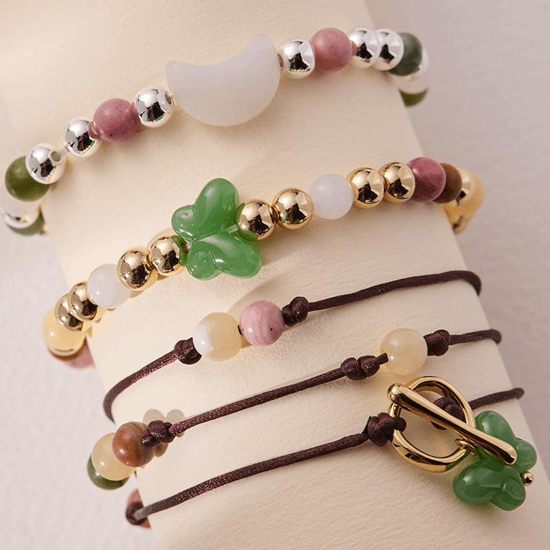 Carved Butterfly Healing Stone Stretch Bracelet