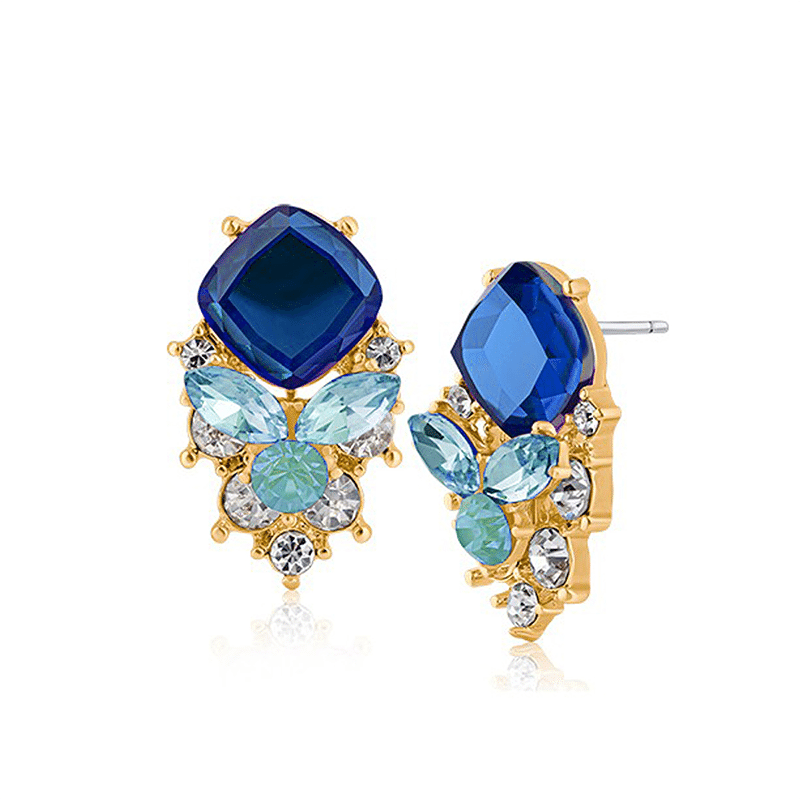 Cushion Crystal Post With Multi Drop Earrings