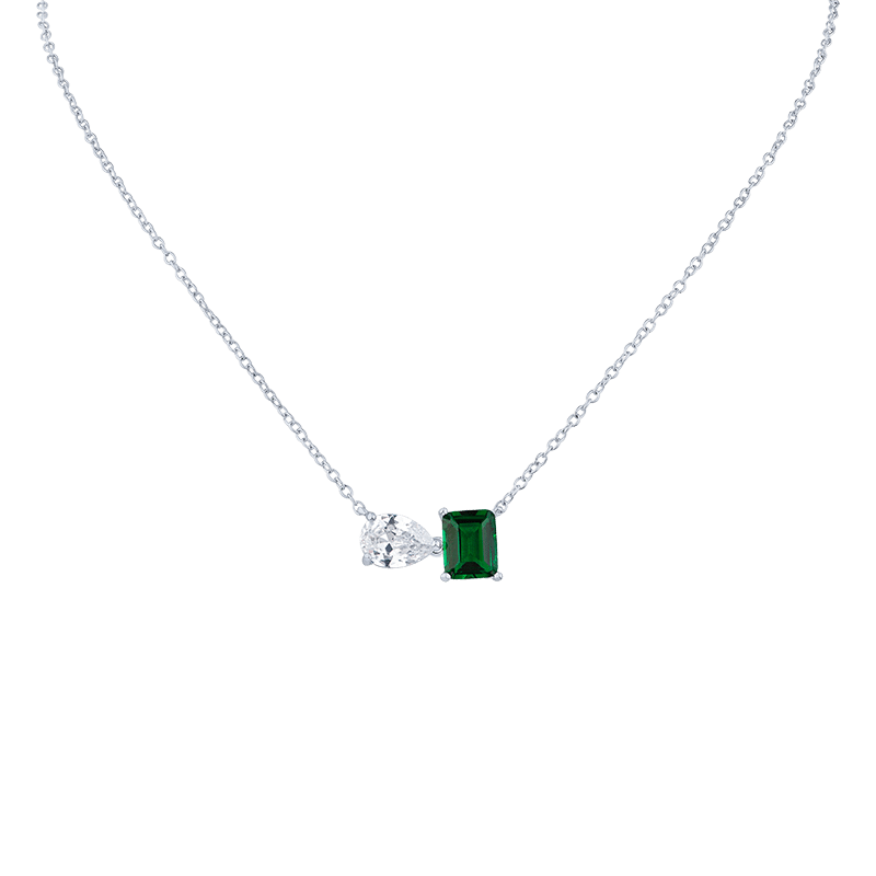 2 Cttw Pear/Emer Cz Modern Pend Necklace