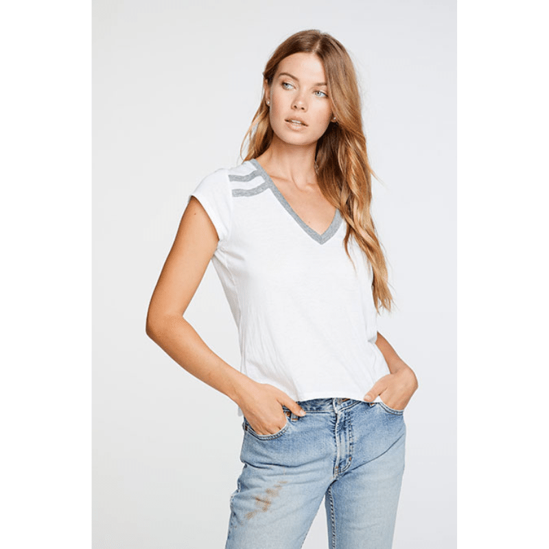Blocked Jersey V Neck Tee