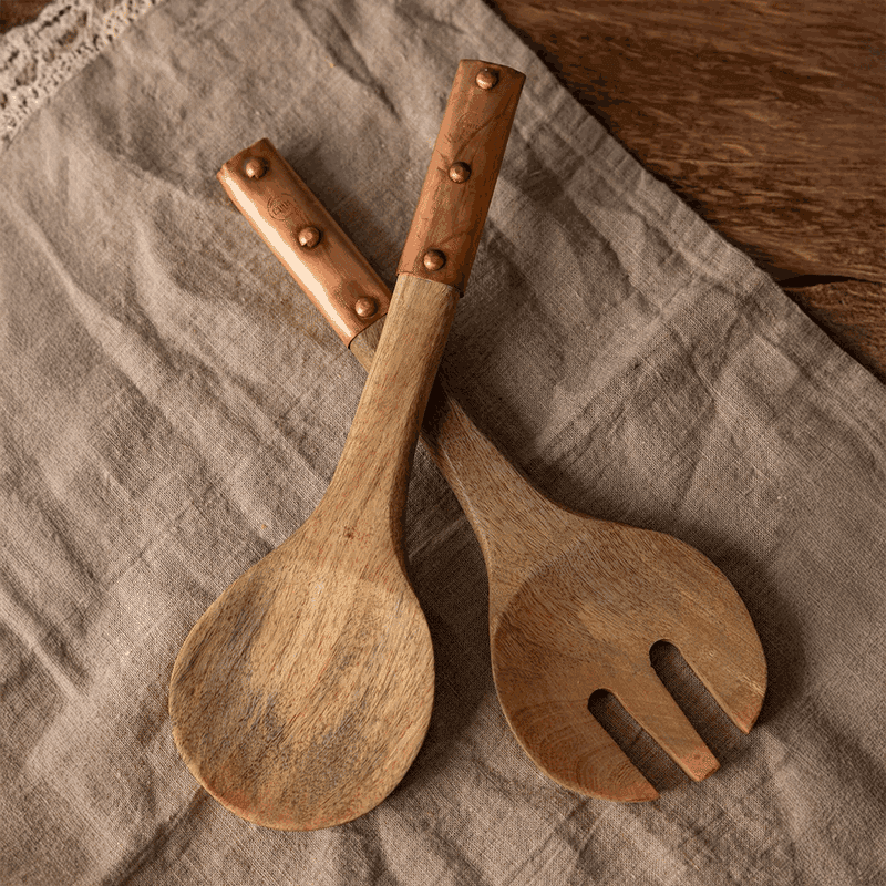 Vintage Inspired Wood & Copper Serving Utensils