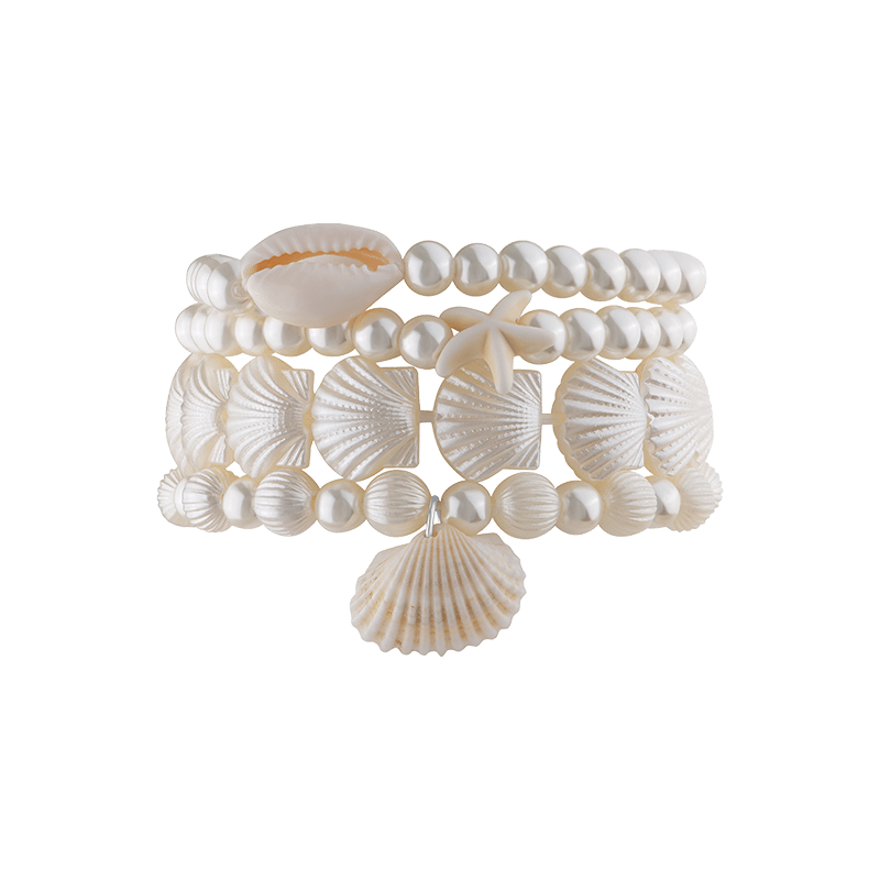 4 Strand Stretch White W/Shell Accents Bracelet