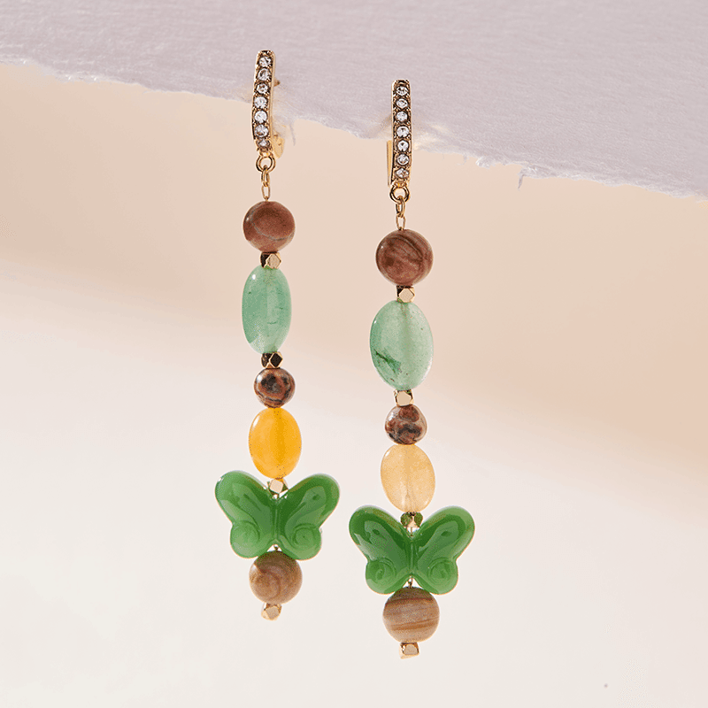 Carved Butterfly Beaded Linear Earrings