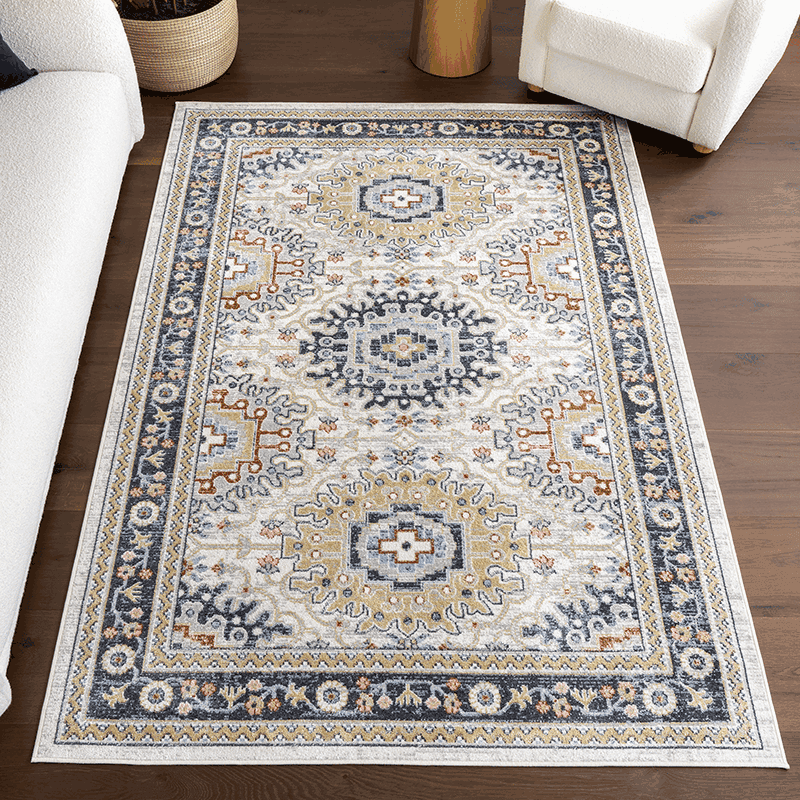 Bonia Traditional Medallion Machine Washable Area Rug