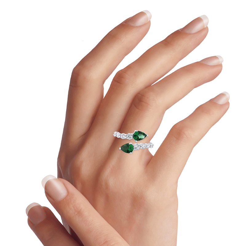 2Cttw Double Pear Cz Open Ring - Size 7