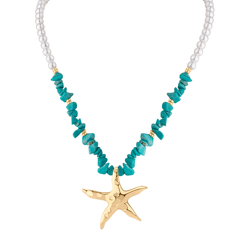 Pearl/Turq/Nuggets Xl Starfish Pendant Necklace