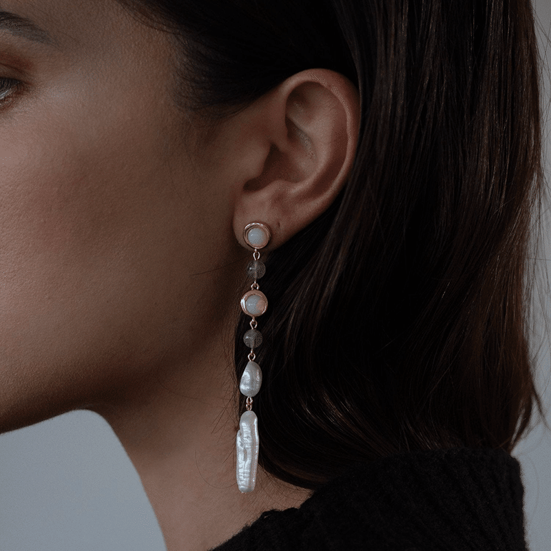 Marseille Long Pearl Earrings (Opal/Moonstone)