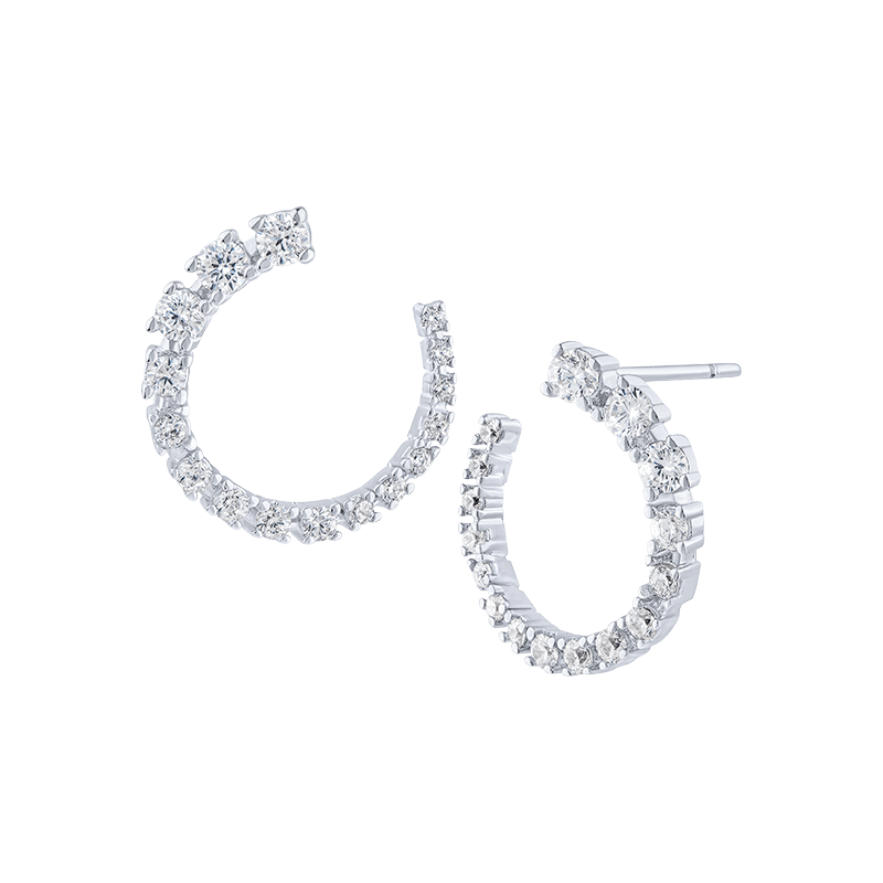 Curved Round Classic Cz C Earrings