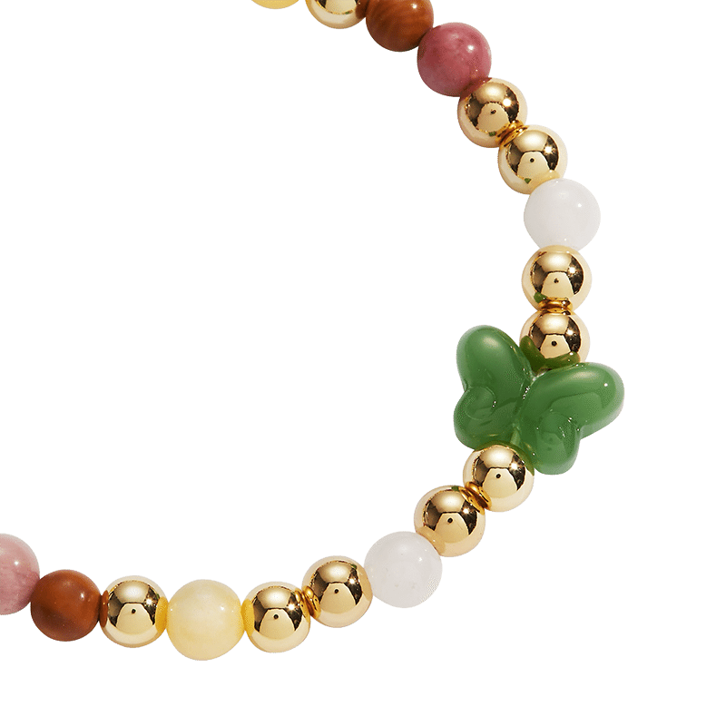 Carved Butterfly Healing Stone Stretch Bracelet
