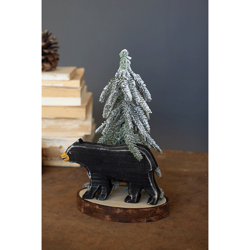 Wooden Bear with Christmas Tree