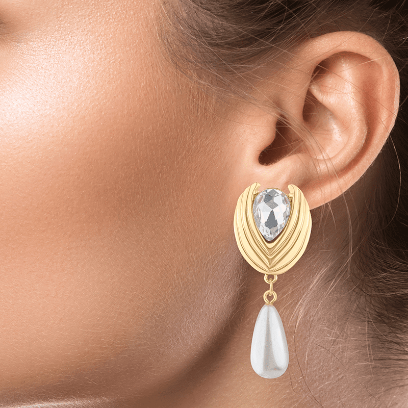 Crystal/Elong Pearl Statement Earrings