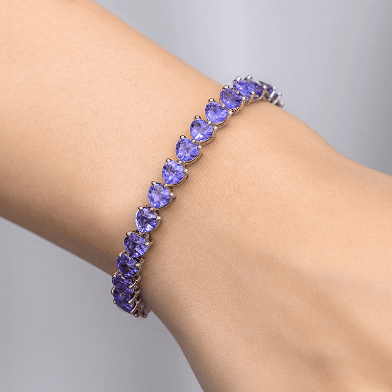Heart Cut Created Tanzanite Tennis Bracelet