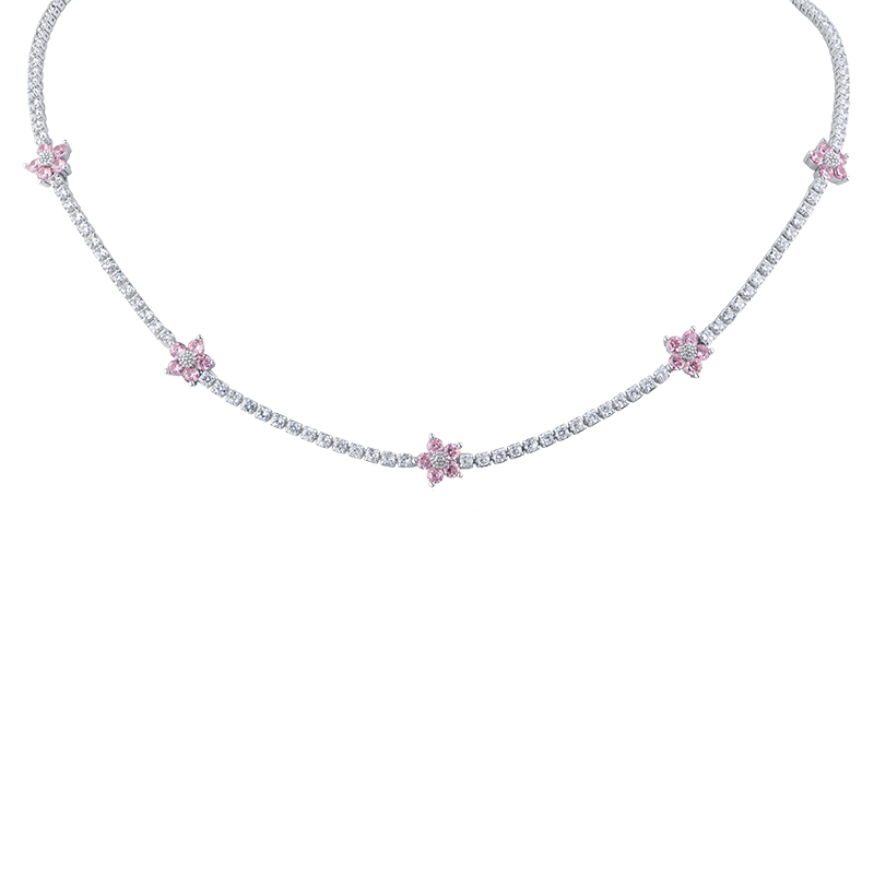 13 Ctw Petite Flower Stationed Cz Necklace