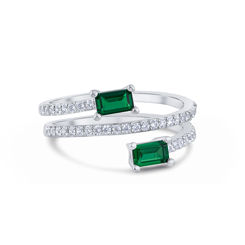 2Ct Pave Wrap Open Emerald Pointed Ring