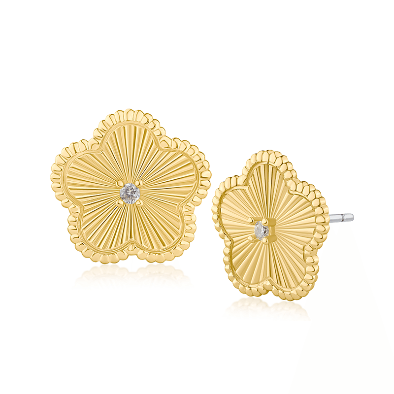 .2 Cttw Rnd Cz Ctr On 5Clover Button Earrings