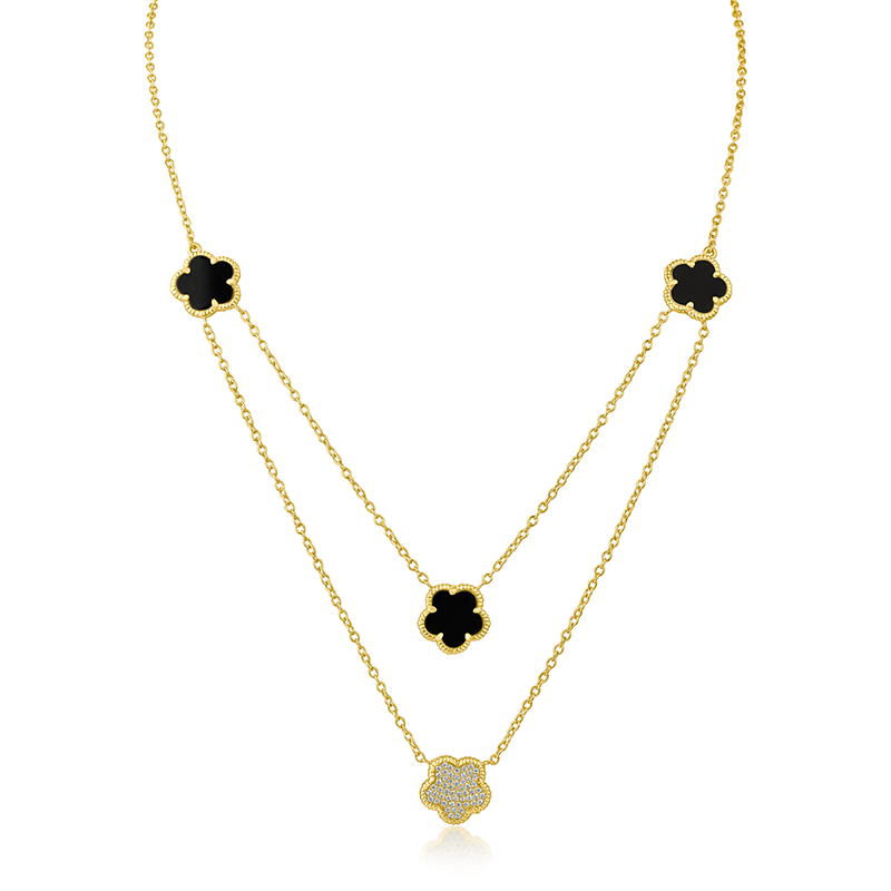 2Cttw Pave Clover Double Front Necklace