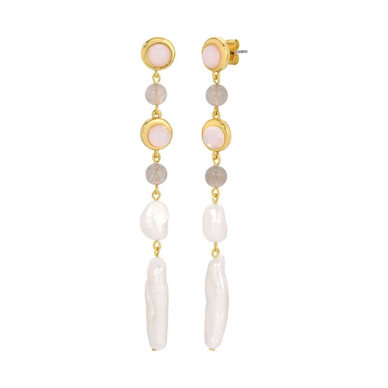 Marseille Long Pearl Earrings (Opal/Moonstone)