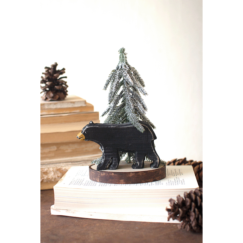Wooden Bear with Christmas Tree