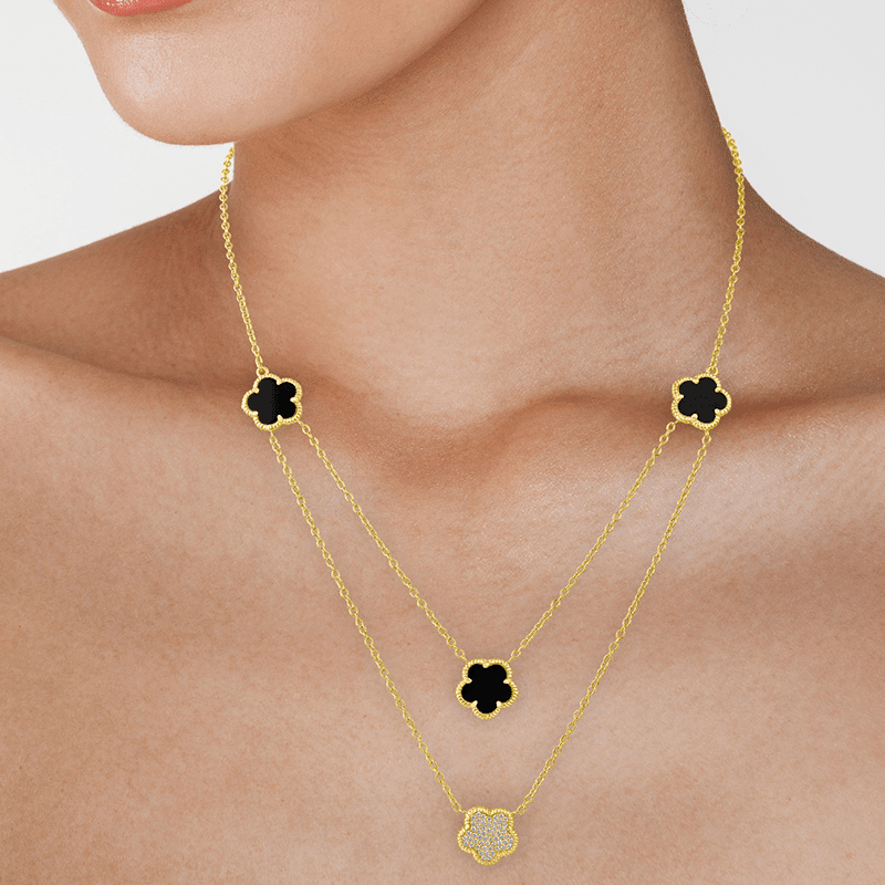 2Cttw Pave Clover Double Front Necklace