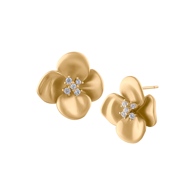 Daisy Matte With Crystal Button Earrings