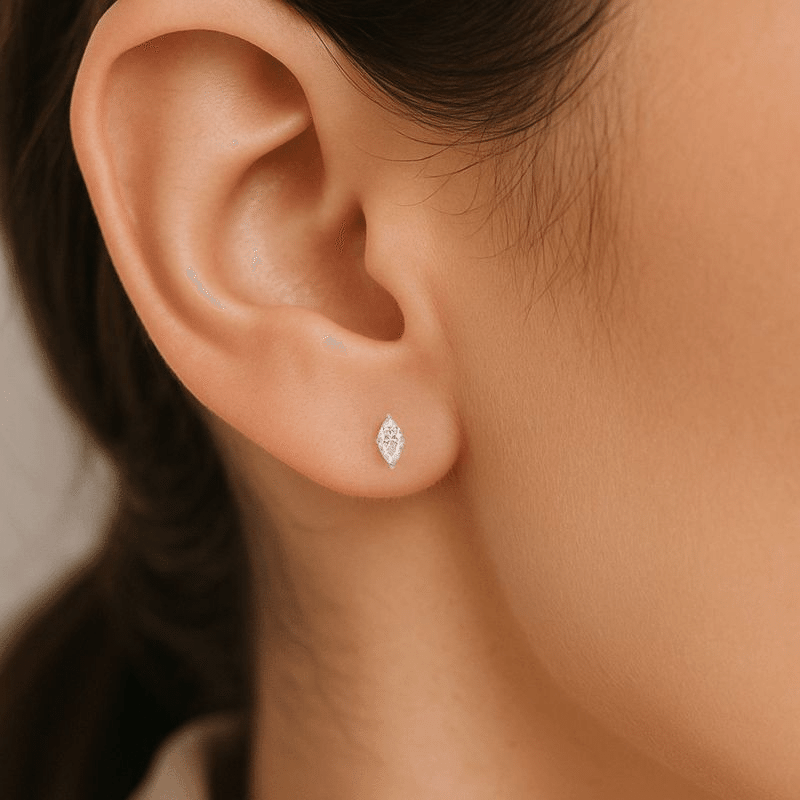 Sterling Silver Marquise Cut CZ Stud Earrings