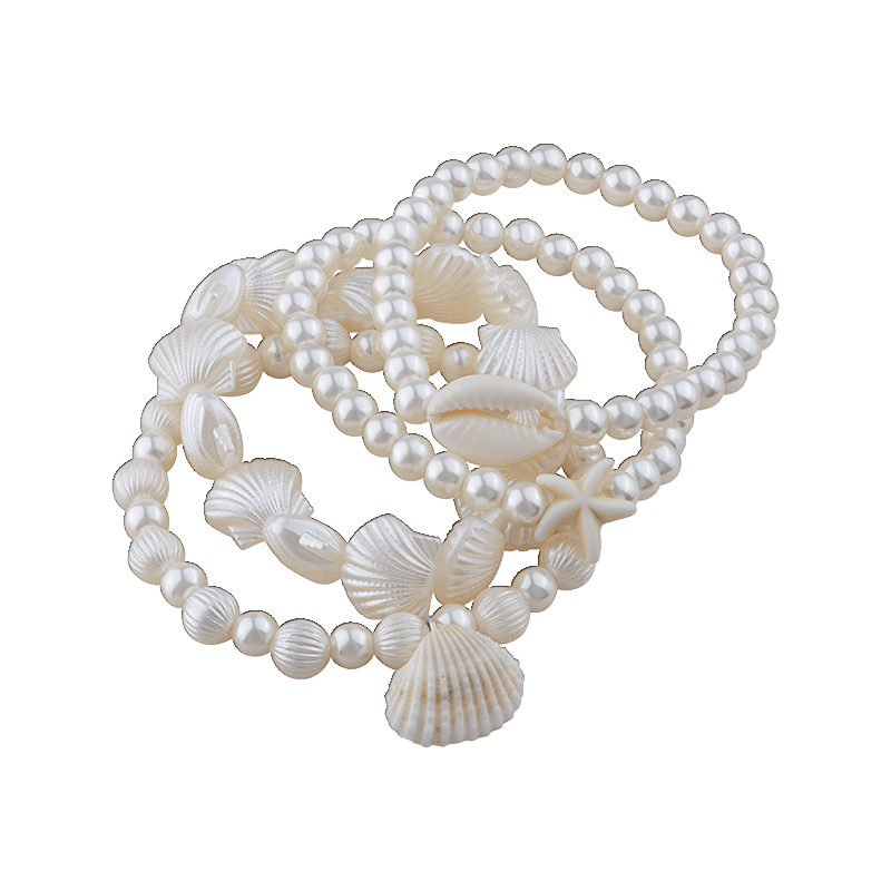 4 Strand Stretch White W/Shell Accents Bracelet