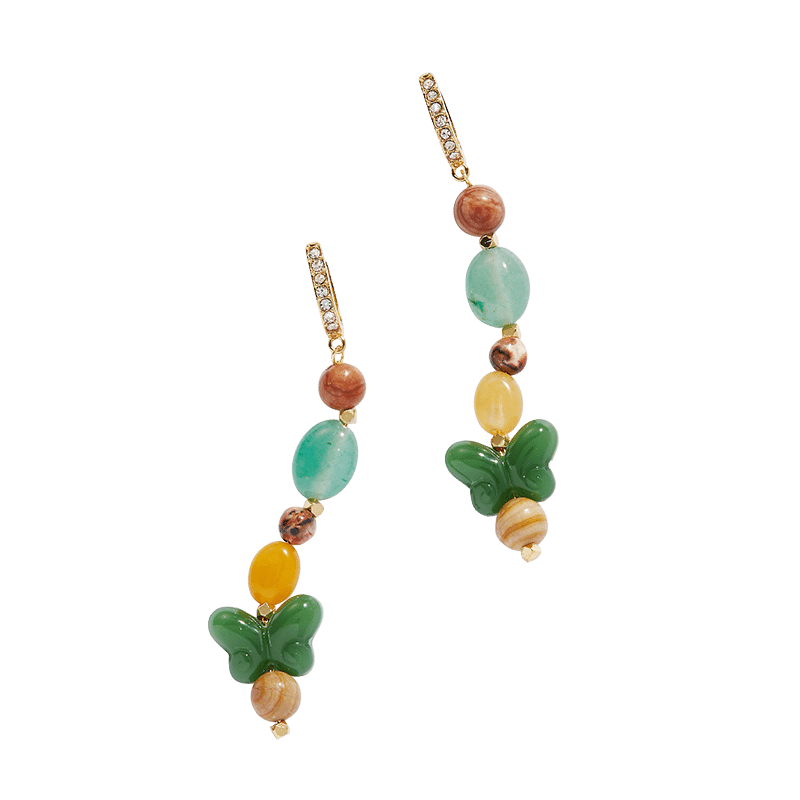 Carved Butterfly Beaded Linear Earrings