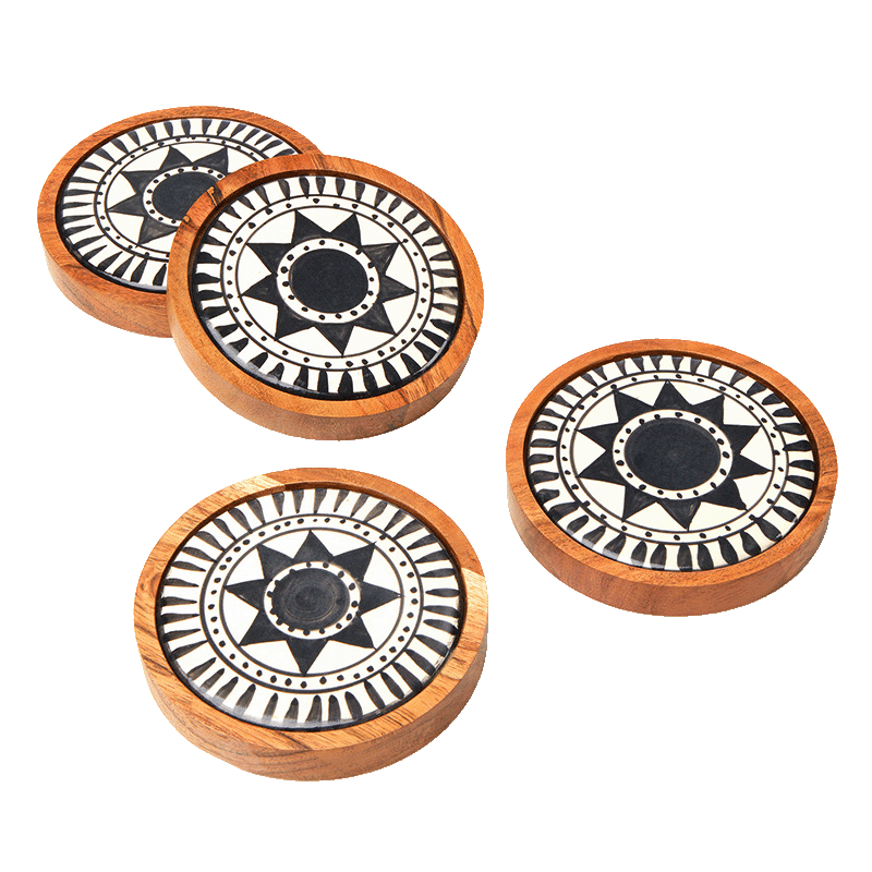 Ceramic & Wood Coasters (4 Pack)