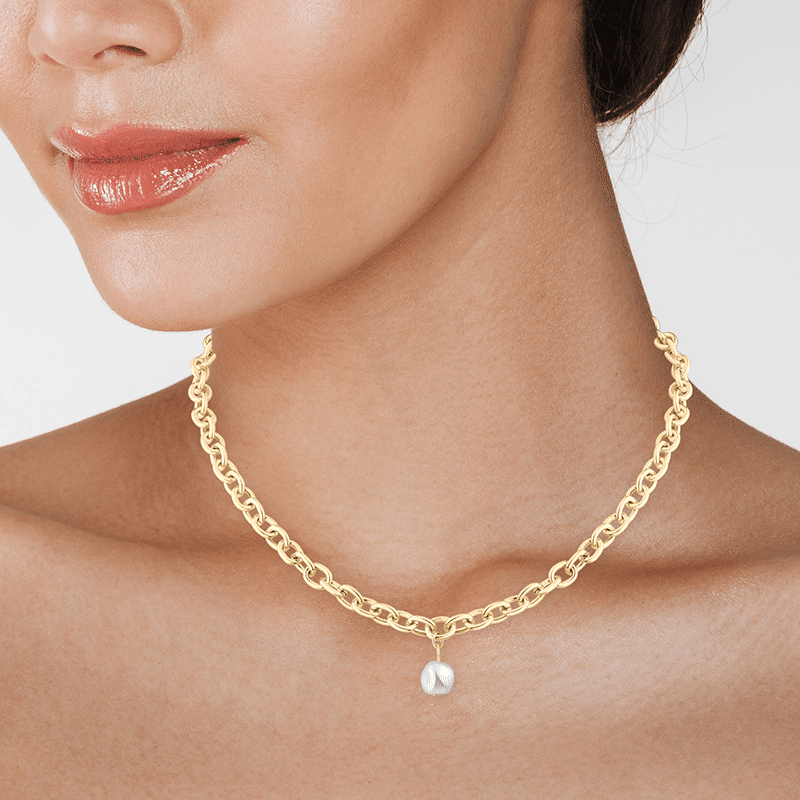 Chunky Links W/Pearl Drop Necklace