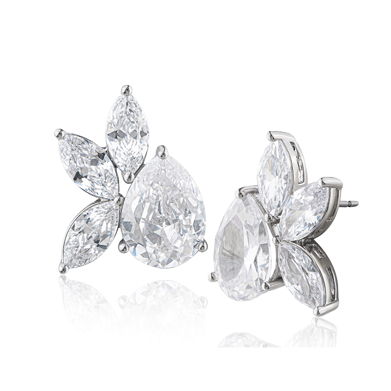 2 Cttw Pear/Marquis Cz Burst Stud Earrings
