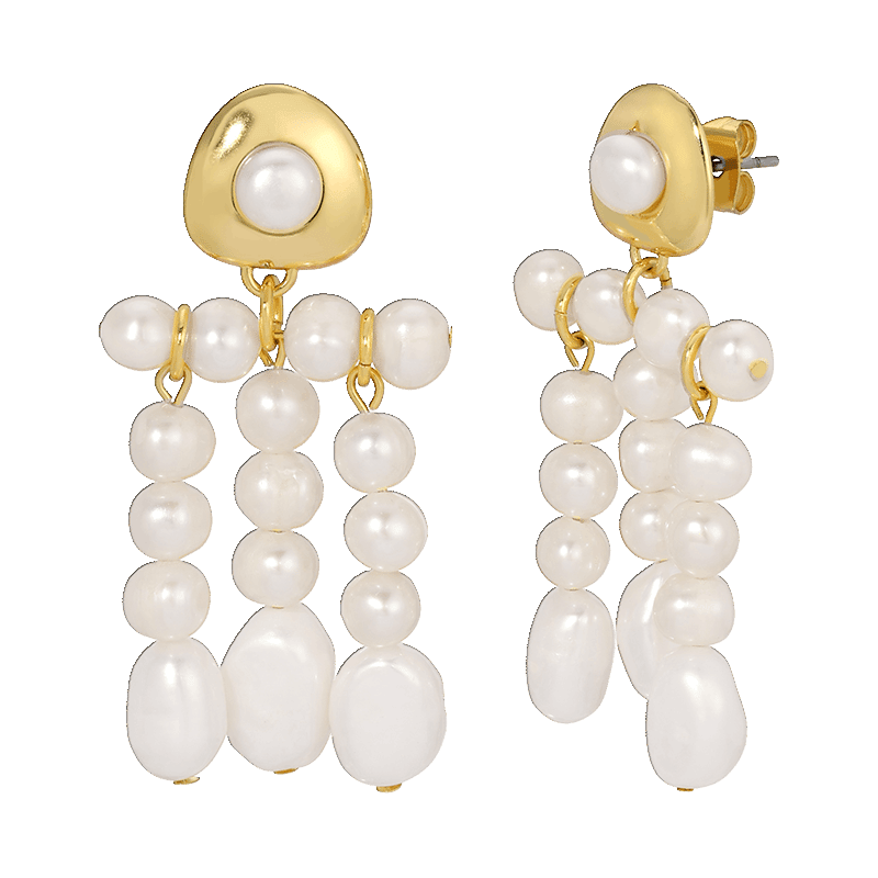 Cannes Pearl Drop Earrings (Pearl/Gold)