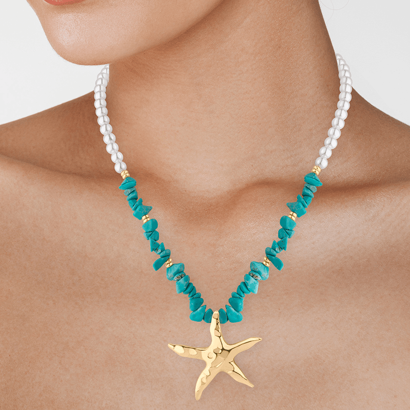 Pearl/Turq/Nuggets Xl Starfish Pendant Necklace
